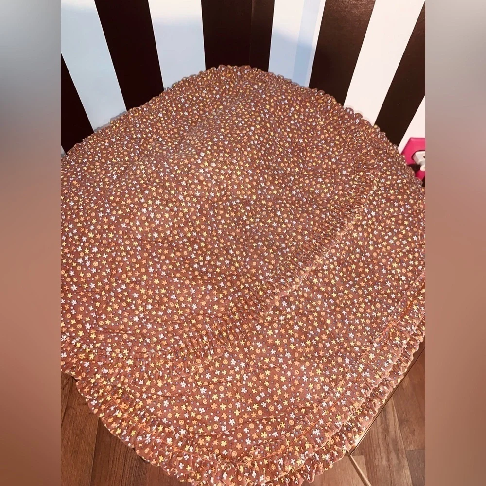 4 1970s Cotton Oval Place Mats Rustic Brown Retro Daisy Floral Pattern Vintage